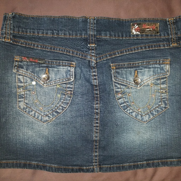 Indigo Distressed Denim Jean Mini Skirt - Picture 5 of 7